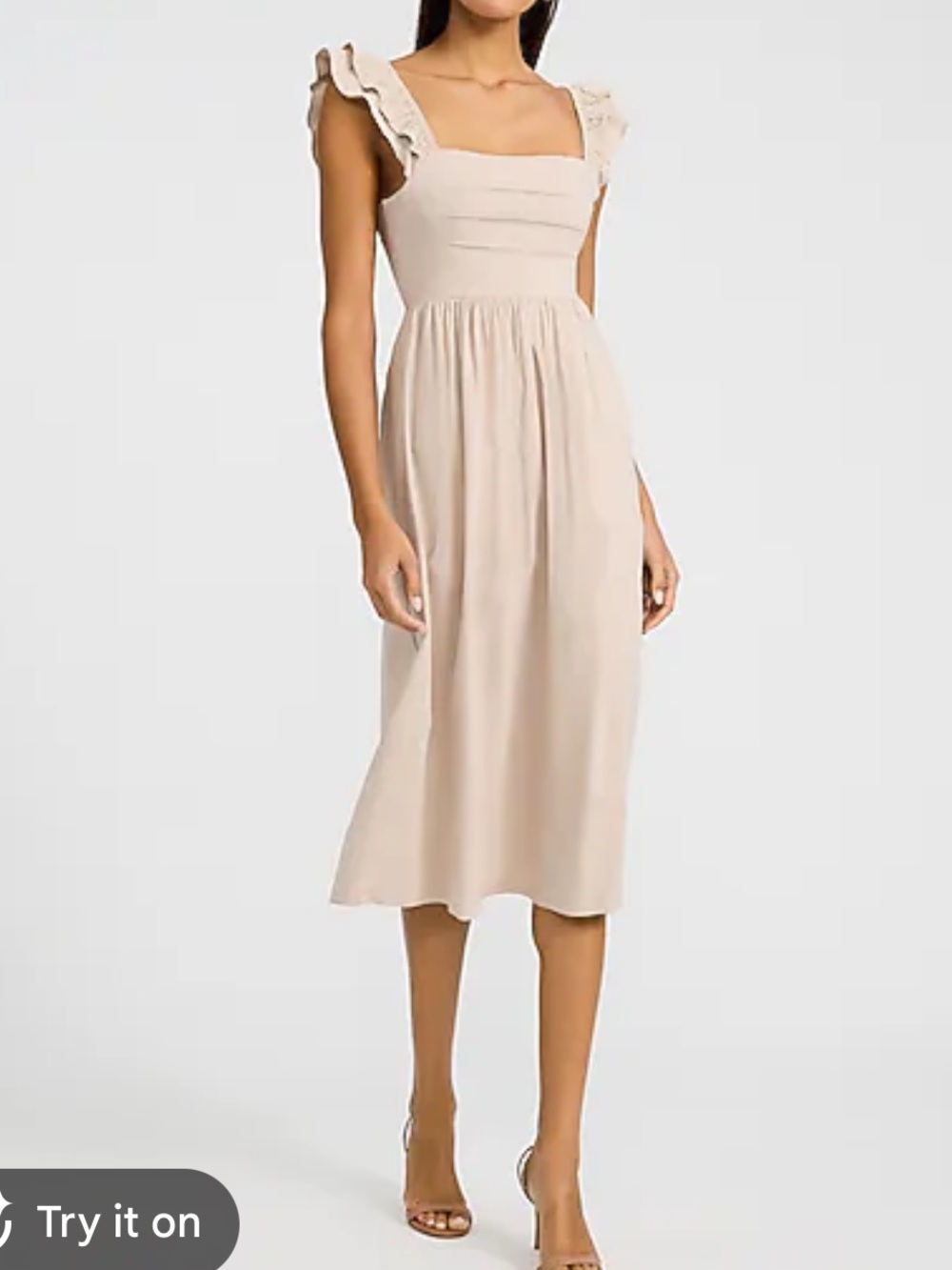 Express Ruffled Strap Midi Dress in Light Taupe